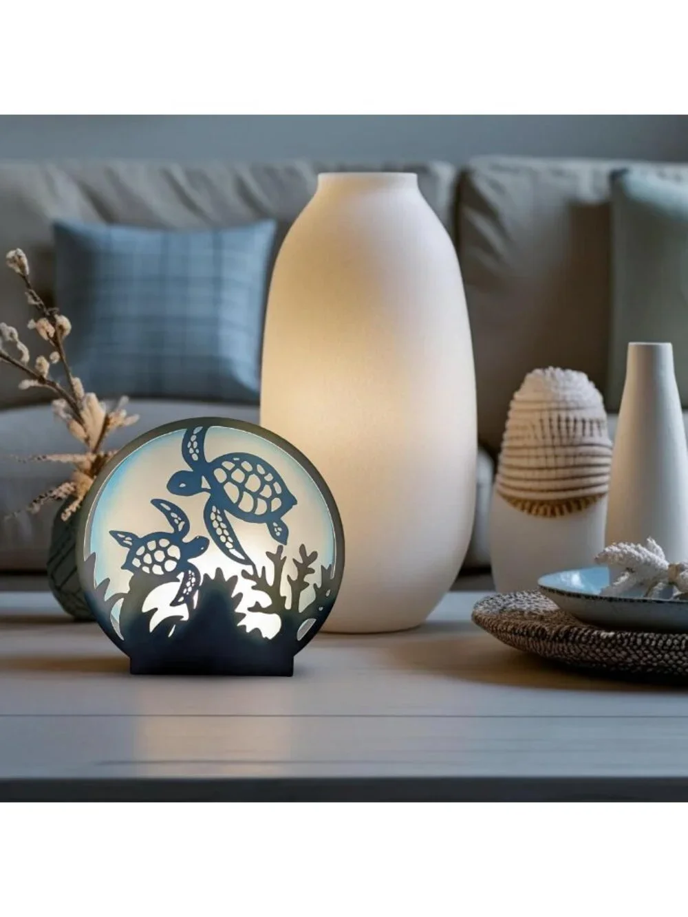 Coastal Sea Turtle Night Light - Nautical Tabletop Lamp for Beach House Decor